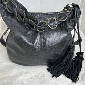 Malaika Black Leather Tassel Shoulder Bag - image 1